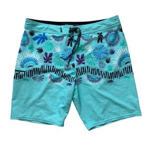 O'Neill Hyperfreak Board Shorts Swim‎ Trunks Floral Print Aqua Blue Mens 36